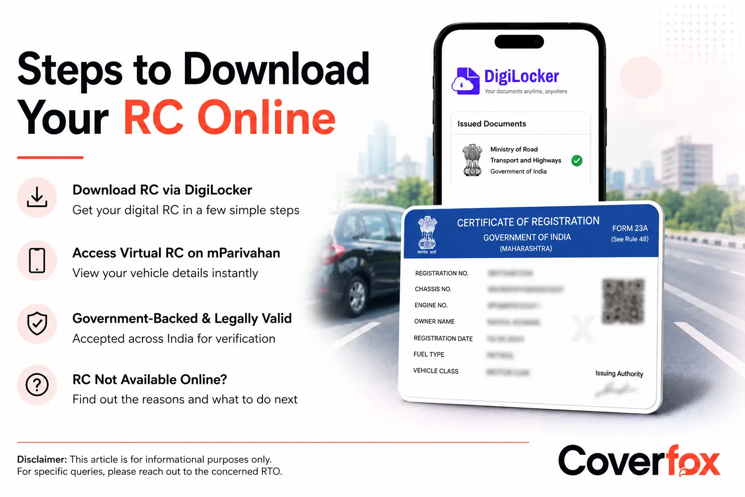 Steps to download RC online through DigiLocker and mParivahan, with a digital vehicle registration certificate